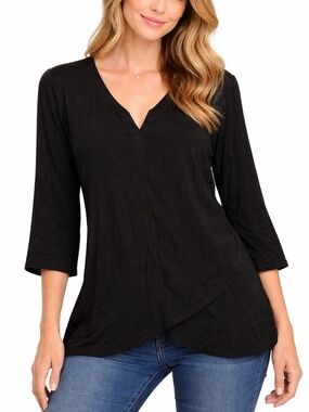 Cristina B Tunic Top Womens Size XL Black Assymetical Boho Classy Oversized